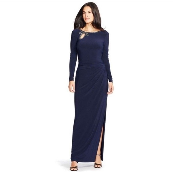 Lauren Ralph Lauren Dresses & Skirts - Ralph Lauren Embellished Evening Gown Navy Dress SZ 4